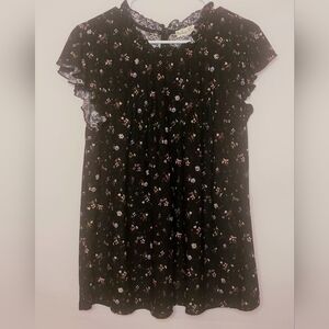 Indigo Rose Black Floral Ruffle Sleeve Top, Size 1X